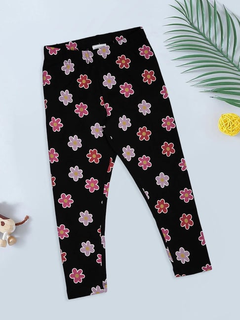 Pantaloons Junior Girls Pirate Black Floral Print Leggings