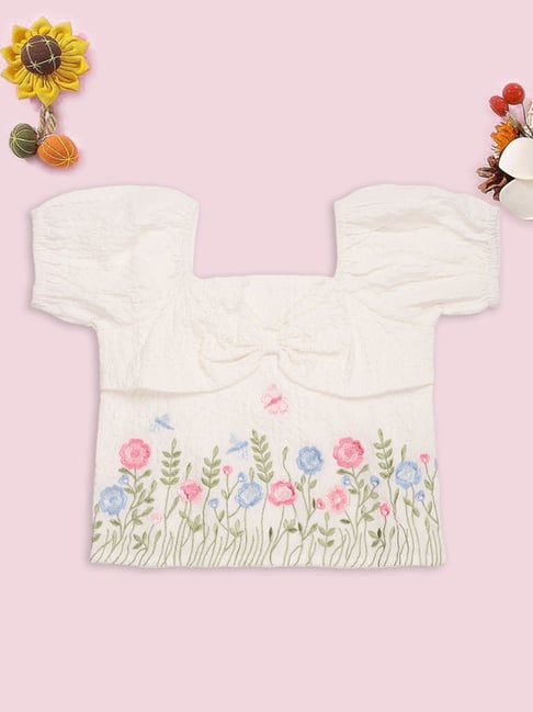 Pantaloons Junior Girls Marshmallow Embroidery Top