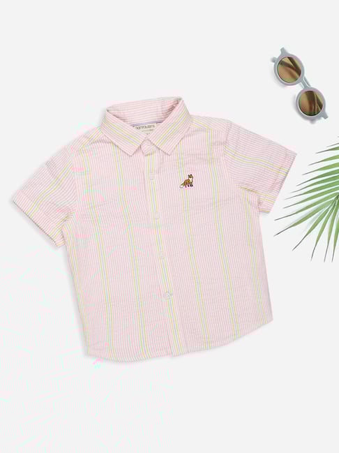 Pantaloons Baby Boys Pinkish Gray Striped Shirt