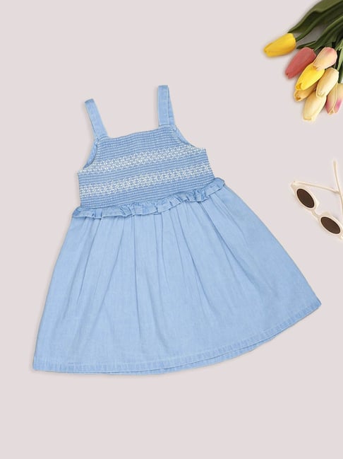 Pantaloons Baby Girls Blue Glow Textured Dress