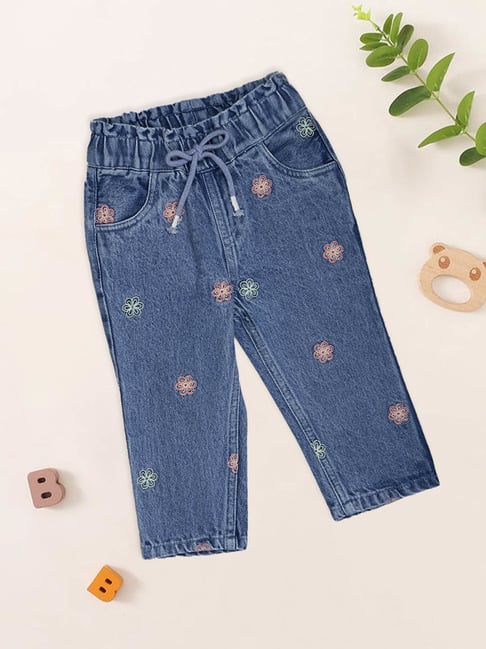 Pantaloons Baby Girls Starlight Blue Embroidery Jeans