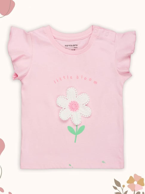 Pantaloons Baby Girls Pink Marshmallow Floral Print T-Shirt
