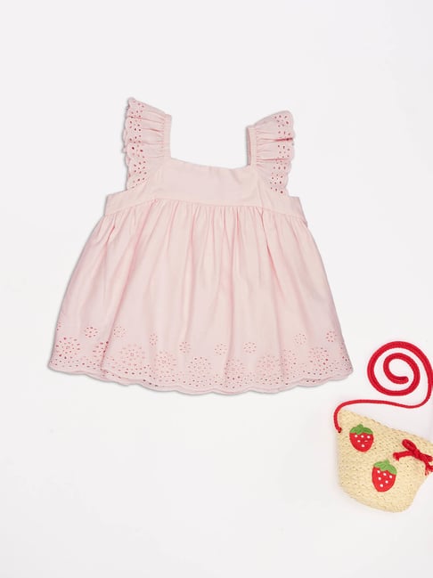 Pantaloons Baby Girls Pink Marshmallow Embroidery Top