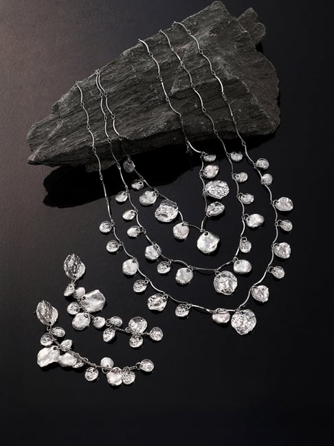 SOHI Silver Statement Necklace & Earring Set