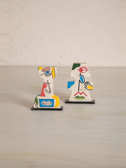 Freedom Tree Multicolor Mango Wood Face To Face Handcrafted Mini Table Top - Set of 2