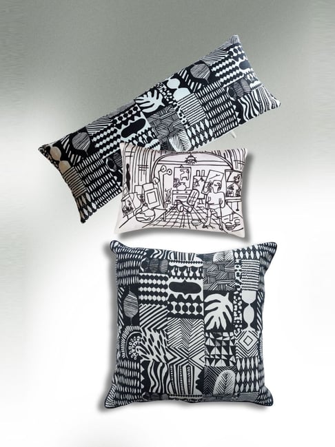 Freedom Tree Black & White Velvet Ensemble Artist Studio Self Cushion Covers - Set of 3-picture-10