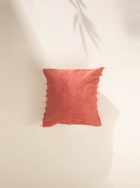 Freedom Tree Red Cotton Blend Taram Embroidered Abstract Cushion Cover