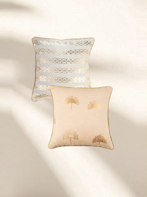Freedom Tree Gold & Grey Cotton Ensemble Sabar Palm Abstract Cushion Covers - Set of 2-image-9