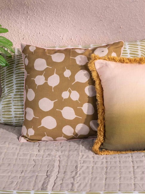 Freedom Tree Brown Polyester Senhur Leaf Floral Cushion Cover-image-41
