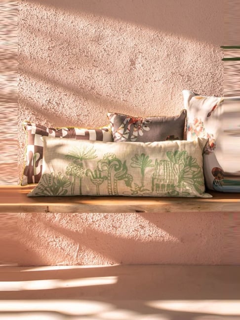 Freedom Tree Green Polyester Temple Palms Floral Cushion Cover