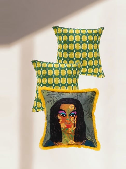 Freedom Tree Multicolor Cotton Duck Ensemble Wild Child Self Cushion Covers - Set of 3-picture-16