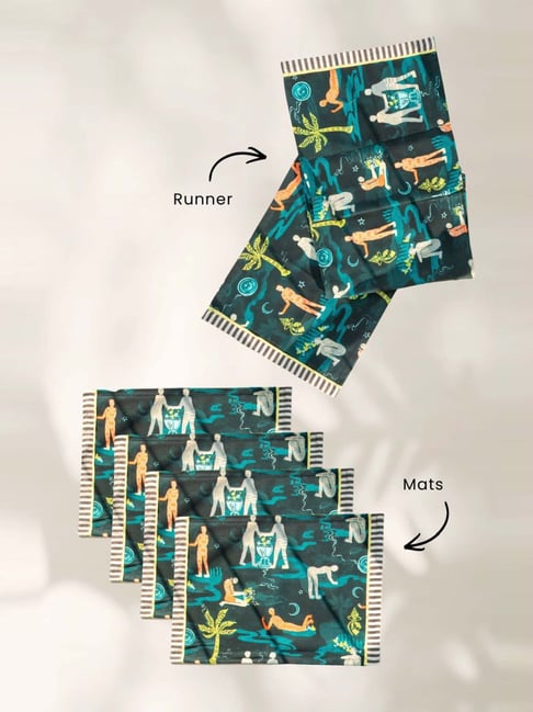 Freedom Tree Blue Cotton Fragrant Journey Lucid Self Table Mats & Runner - Set of 5-picture-16