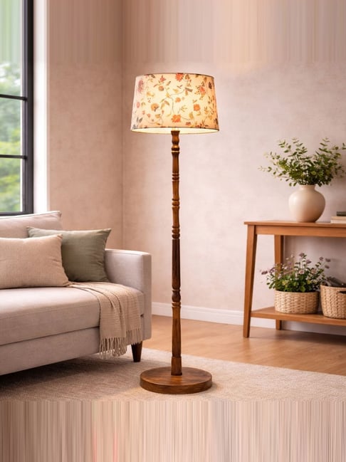 Homesake Multicolor Wood Hand Turned Base Floor Lamp with Fabric Shade