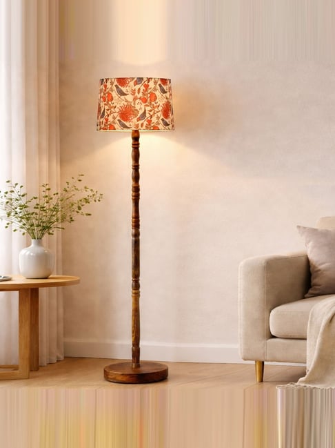 Homesake Multicolor Wood Hand Turned Base Floor Lamp with Fabric Shade
