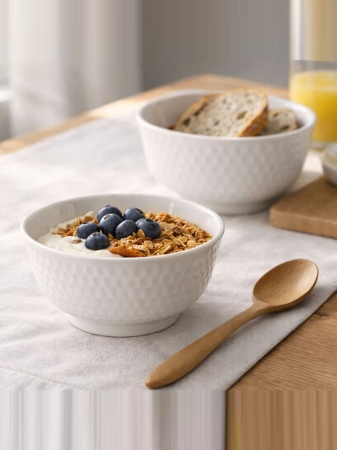 Homesake White Porcelain Textured Honeycomb Dessert & Snack Bowls - Set of 2