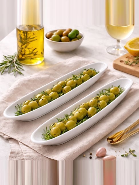 Homesake White Porcelain Delite Big Oval Tray - Set of 2