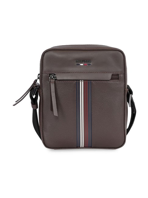 TOMMY HILFIGER Brown Berkshire Striped Leather Cross Body Bag