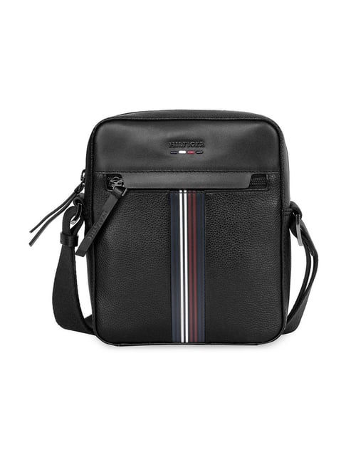 TOMMY HILFIGER Black Berkshire Striped Leather Cross Body Bag