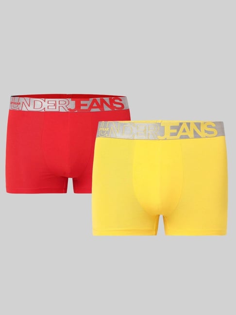 UnderJeans by Spykar Red & Yellow Regular Fit Trunks - Pack Of 2