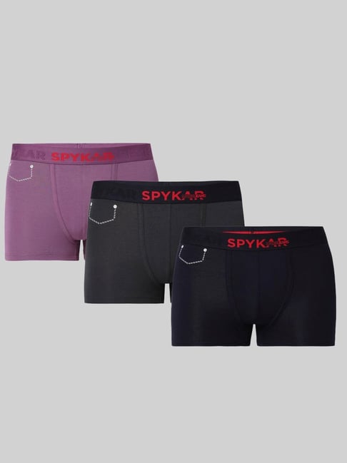 UnderJeans by Spykar Multicolor Regular Fit Trunks - Pack Of 3
