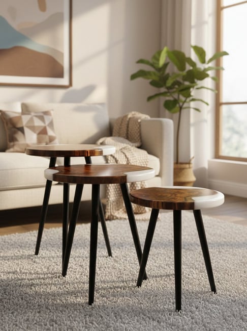 Wewood Brown Wood Epoxy Nesting Side Table¿ Set of 3