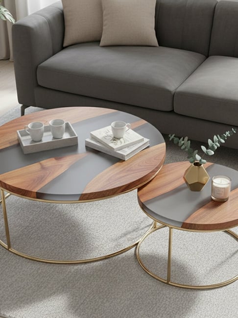 Wewood Brown Wood Round Multi-Purpose Riser Handcrafted Coffee Table - Set of 2
