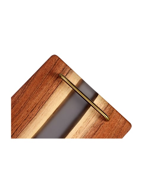 Buy Wewood Brown Wood Handcrafted Tray with Gold Handles at Best