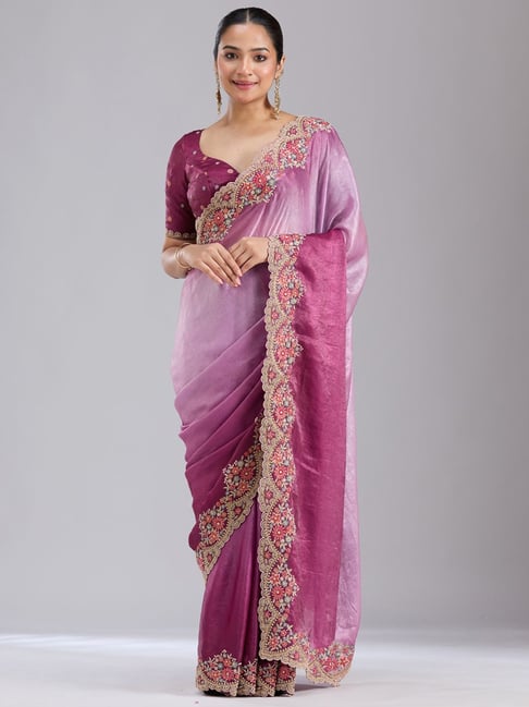 Koskii Lavender Embroidered Saree-picture-40