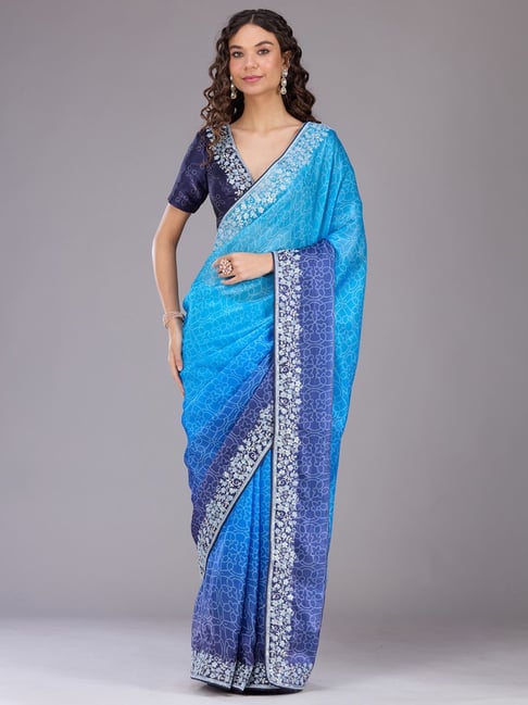 Koskii Sky Blue Embroidered Saree-picture-33