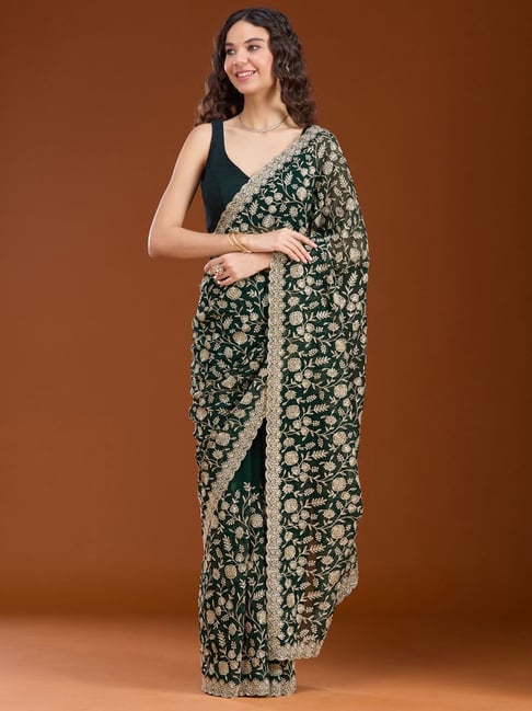 Koskii Bottle Green Zari Saree-picture-11