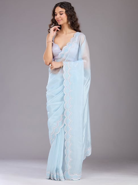 Koskii Sky Blue Embellished Saree-picture-15