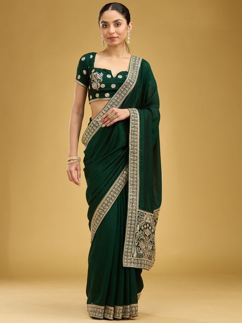 Koskii Bottle Green Zari Saree-picture-30