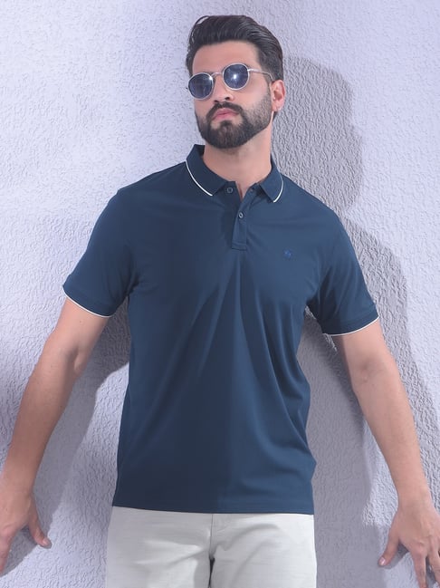 Crimsoune Club Navy Blue Solid Polo Neck T-Shirt-picture-39