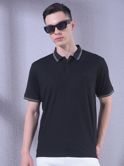 Crimsoune Club Black Solid Polo Neck T-Shirt-picture-43