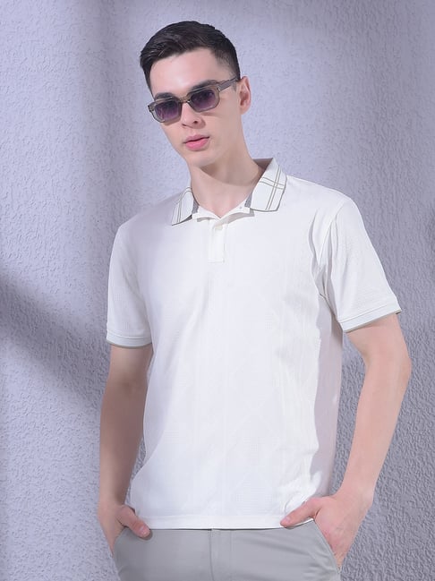 Crimsoune Club White Jacquard Polo Neck T-Shirt-image-26
