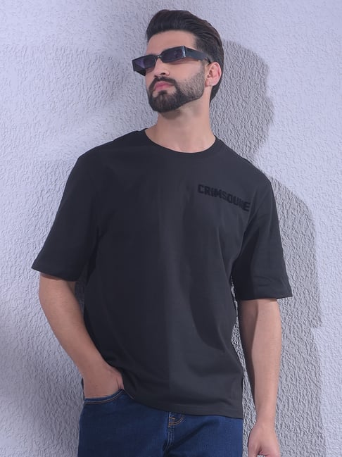 Crimsoune Club Black Cotton Oversize Brand Logo T-Shirt-picture-48