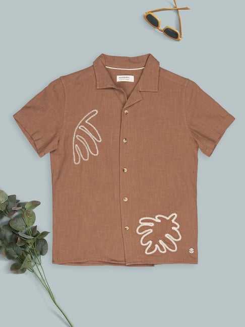 Pantaloons Junior Boys Raw Umber Embroidery Shirt