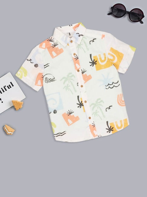 Pantaloons Junior Boys Snow White Printed Shirt