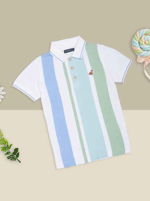 Pantaloons Junior Boys Bright White Striped Polo T-Shirt