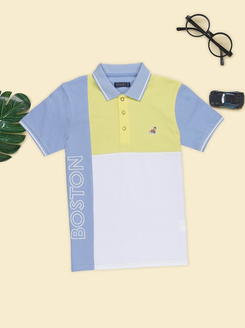Pantaloons Junior Boys Chambray Blue Color Block Polo T-Shirt