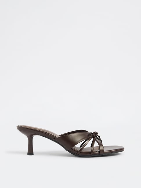 LUNA BLU by Westside Brown Multi-Strap Bow-Detail Heel-Sandals