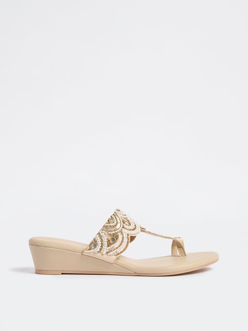 LUNA BLU by Westside Beige Embellished Kolhapuri Sandals
