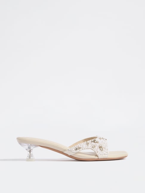 LUNA BLU by Westside Ivory Pearl Embellished Sandals