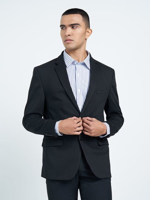 Peregrine By Pantaloons Jet Black Slim Fit Blazer