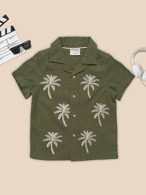 Pantaloons Baby Boys Oil Green Embroidery Shirt