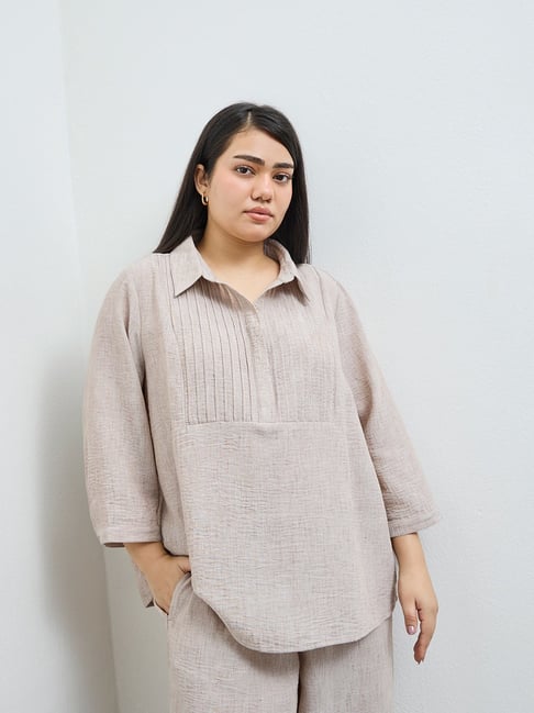 Gia by Westside Beige Solid Blouse