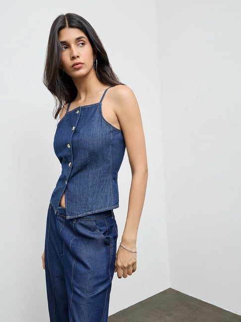 LOV by Westside Dark Blue Denim Top