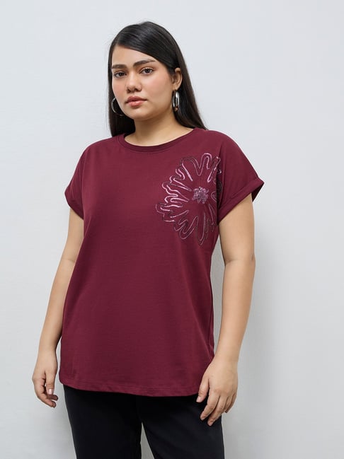 Gia by Westside Wine Floral Embellished Cotton T-Shirt