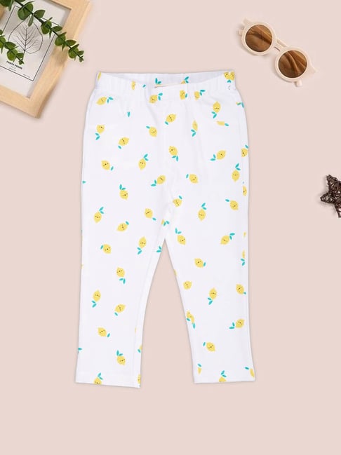 Pantaloons Baby Girls Bright White Printed Jeggings