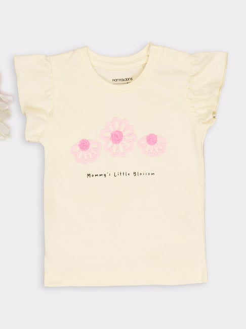Pantaloons Baby Girls Pastel Yellow Applique T-Shirt